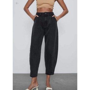 Zara High Waist Charcoal Balloon Barrel Jeans - Size US 2